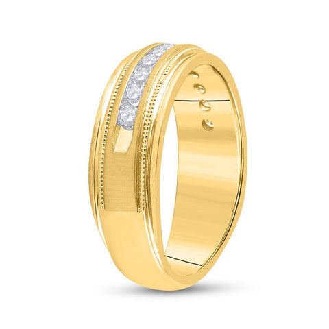 10kt Yellow Gold Mens Round Diamond Wedding Single Row Band Ring 1/2 Cttw