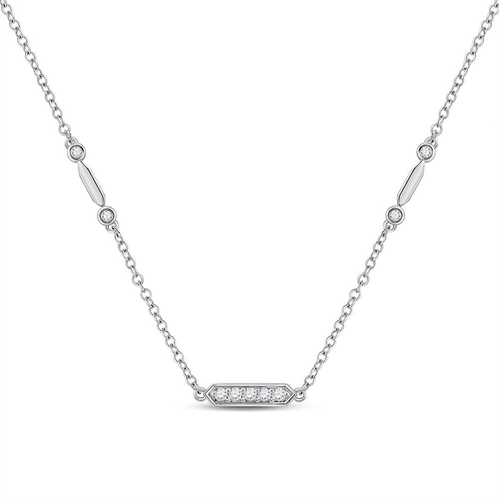 14kt White Gold Womens Round Diamond Fashion Bar Necklace 1/4 Cttw