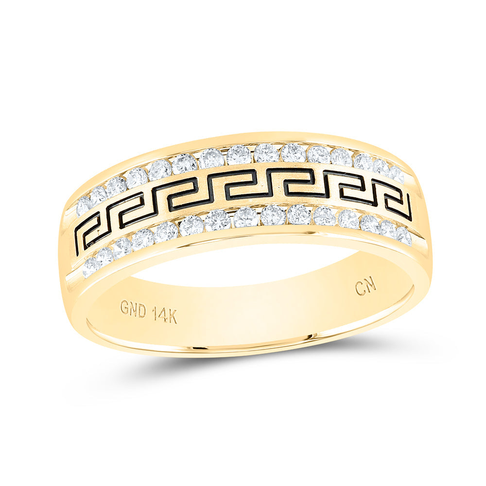 14kt Yellow Gold Mens Round Diamond Wedding Grecco Band Ring 1/2 Cttw