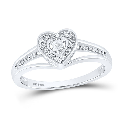 Sterling Silver Womens Round Diamond Heart Ring 1/10 Cttw