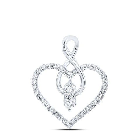 10kt White Gold Womens Round Diamond Heart Pendant 1/3 Cttw