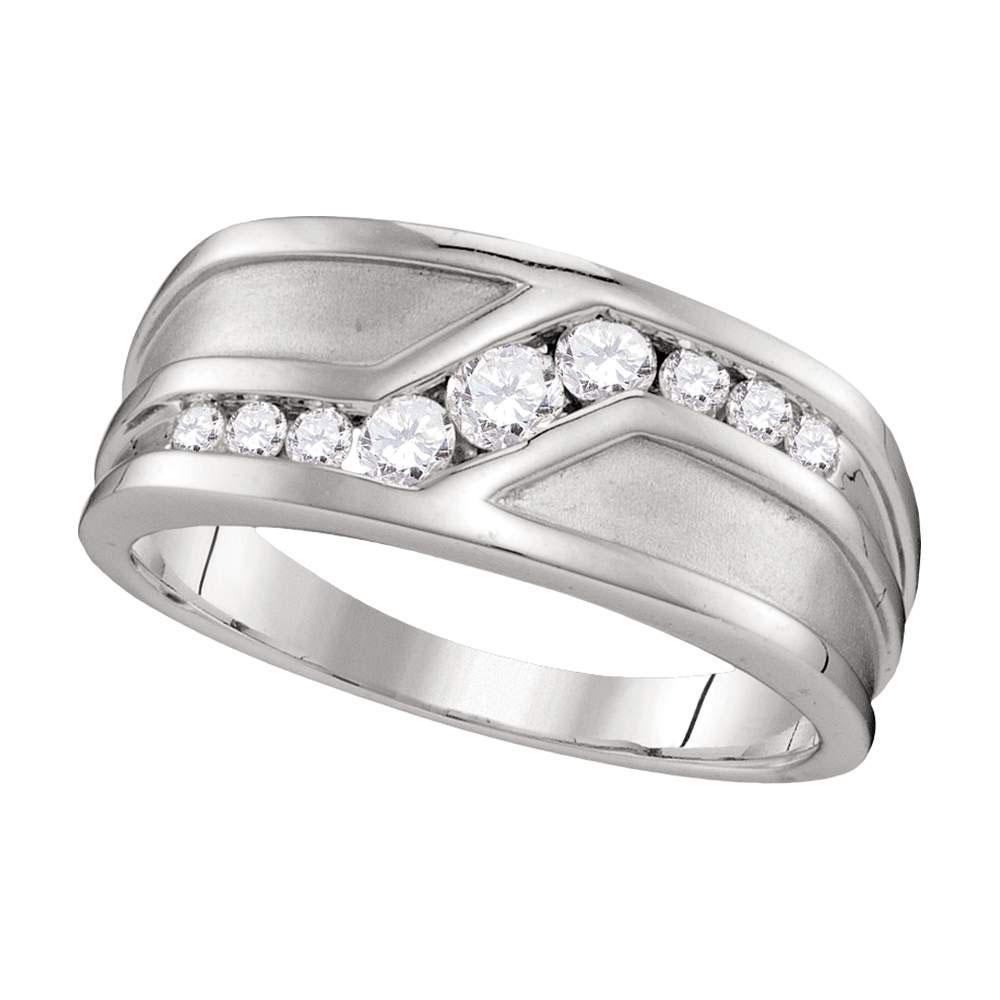 10kt White Gold Mens Round Diamond Wedding Band Ring 1/2 Cttw