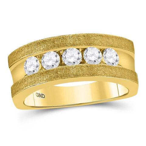 10k Yellow Gold Mens Round Diamond Single Row 5-Stone Wedding Band Ring 1/2 Cttw