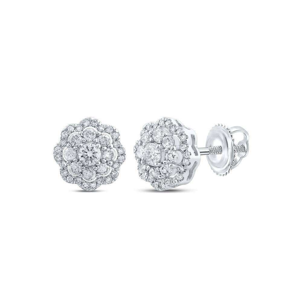 10kt White Gold Womens Round Diamond Cluster Earrings 1/2 Cttw