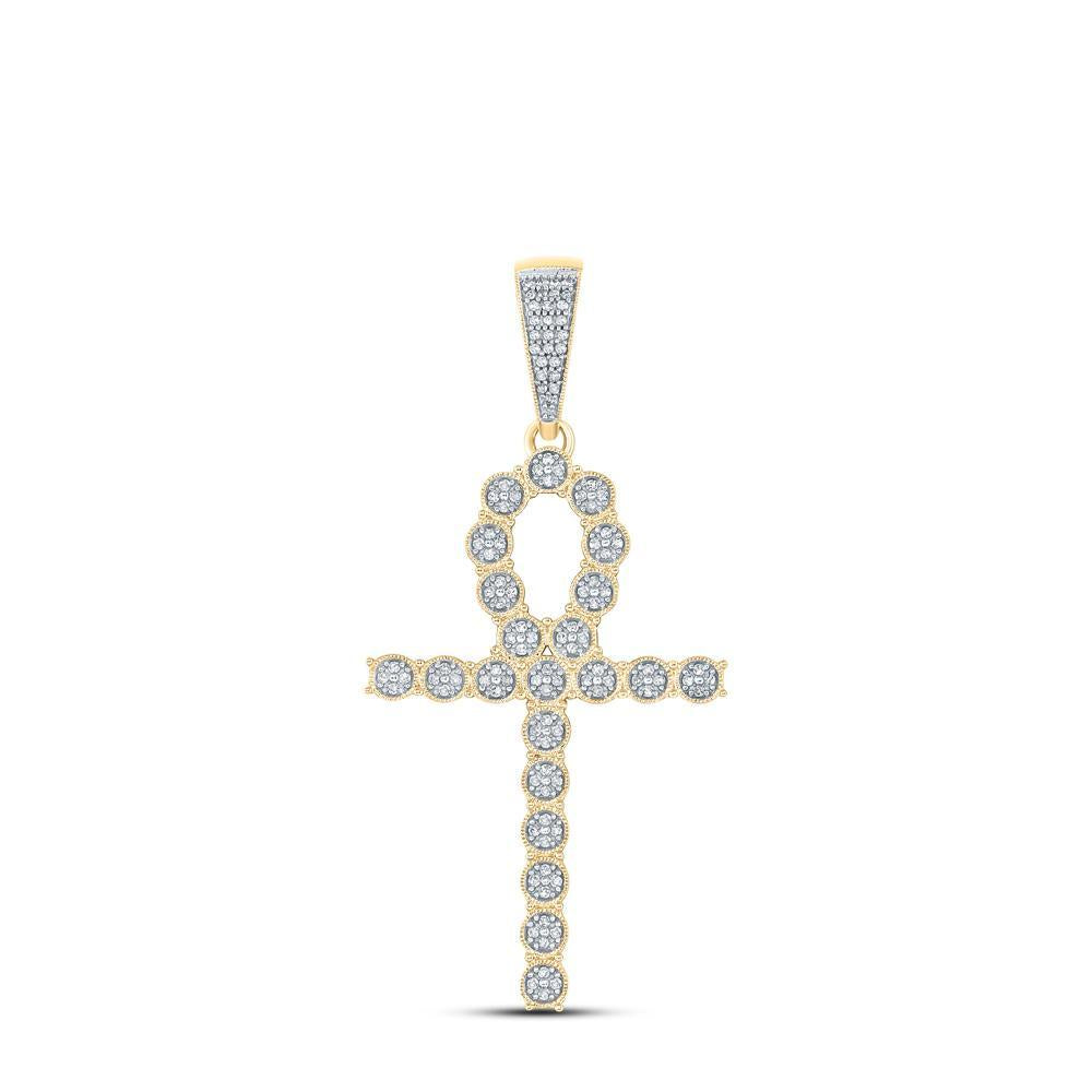 10kt Yellow Gold Mens Round Diamond Ankh Cross Charm Pendant 1/3 Cttw