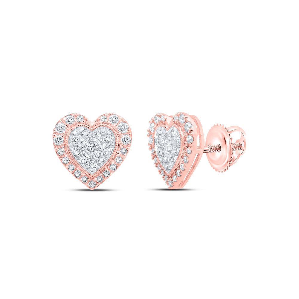 10kt Rose Gold Womens Round Diamond Heart Earrings 1/2 Cttw