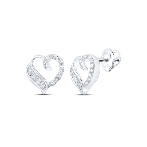 10kt White Gold Womens Round Diamond Heart Earrings 1/5 Cttw