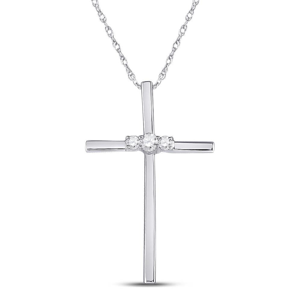 10kt White Gold Womens Round Diamond Cross Pendant 1/6 Cttw