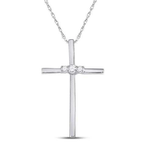 10kt White Gold Womens Round Diamond Cross Pendant 1/6 Cttw