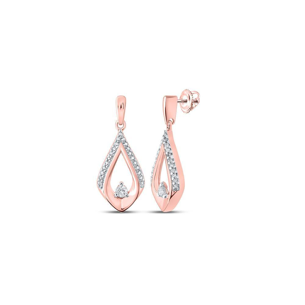 10kt Rose Gold Womens Round Diamond Tear Dangle Earrings 1/6 Cttw