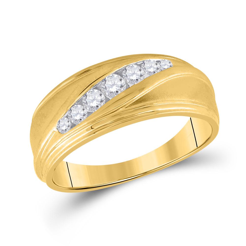 10kt Yellow Gold Mens Round Diamond Wedding Band Ring 3/8 Cttw