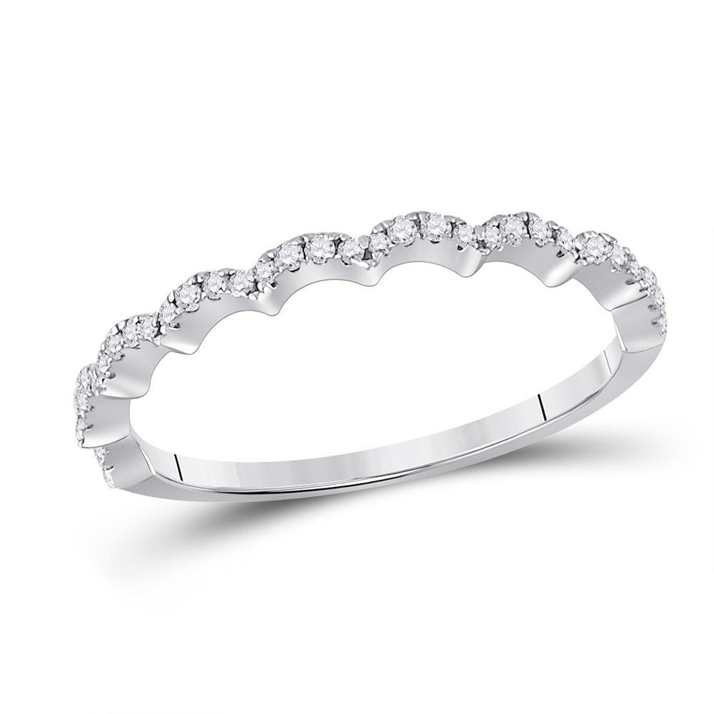 10kt White Gold Womens Round Diamond Scalloped Stackable Band Ring 1/8 Cttw