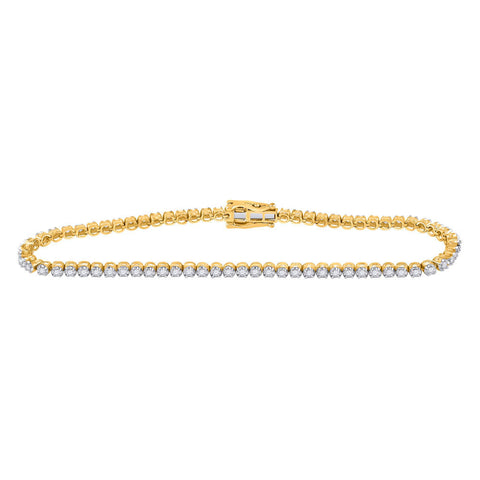 10kt Yellow Gold Womens Round Diamond Tennis Bracelet 1-3/4 Cttw