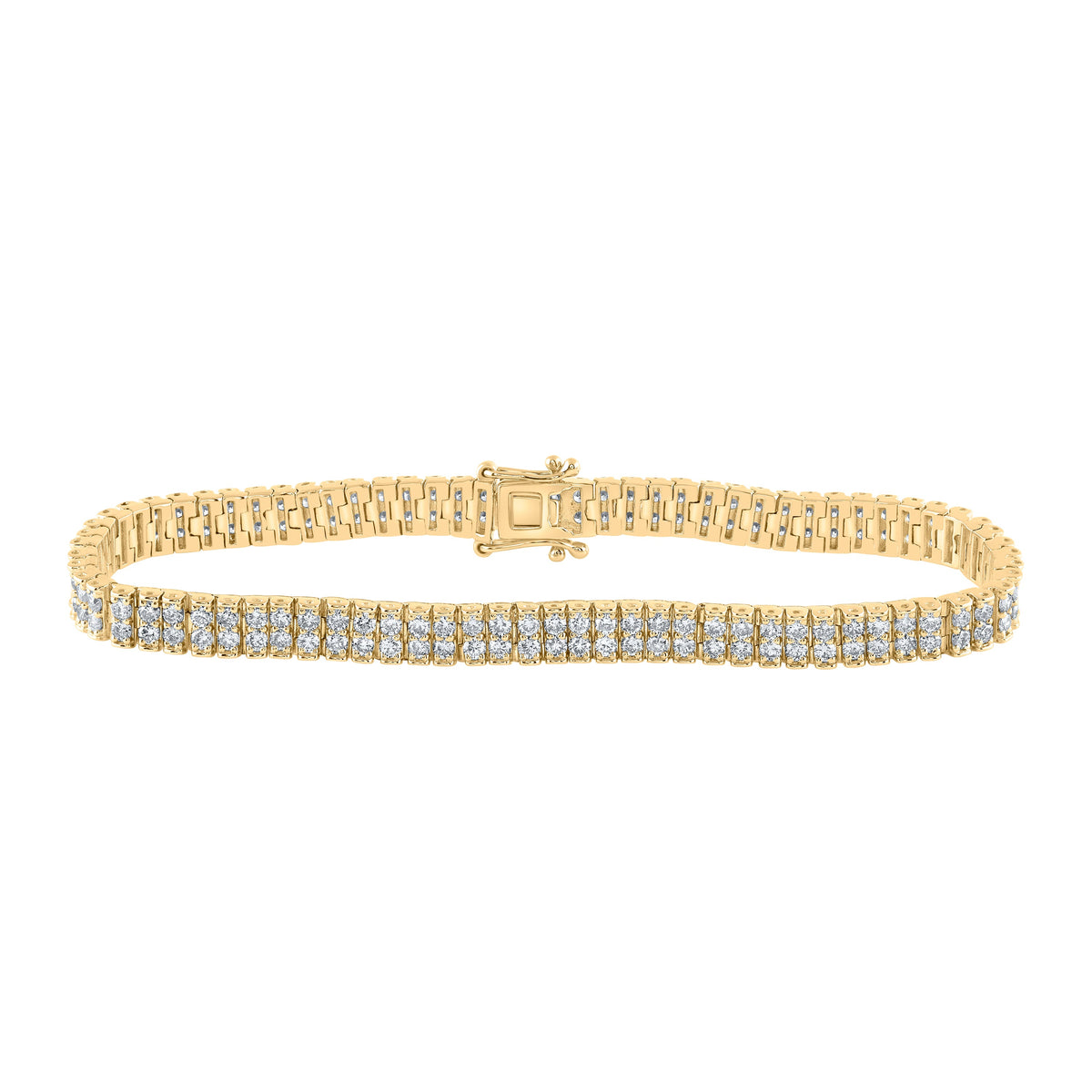 14kt Yellow Gold Womens Round Diamond 2-Row Tennis Bracelet 4-1/4 Cttw