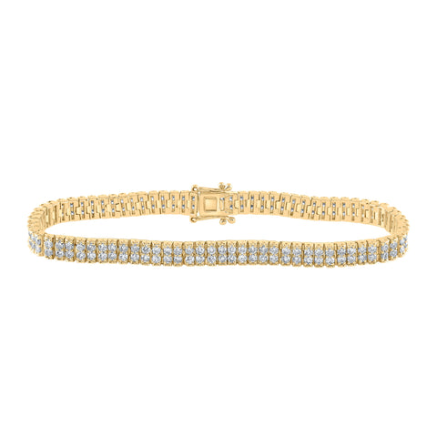 14kt Yellow Gold Womens Round Diamond 2-Row Tennis Bracelet 4-1/4 Cttw