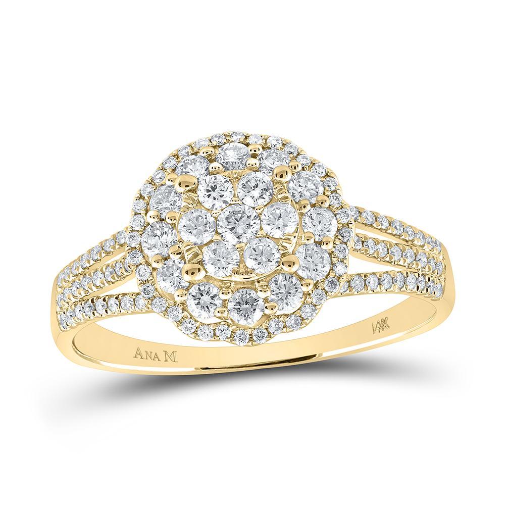 14kt Yellow Gold Womens Round Diamond Halo Flower Cluster Ring 7/8 Cttw