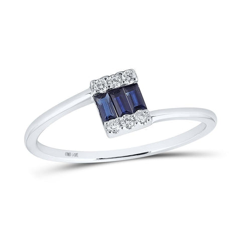 14kt White Gold Womens Baguette Blue Sapphire Fashion Ring 1/4 Cttw