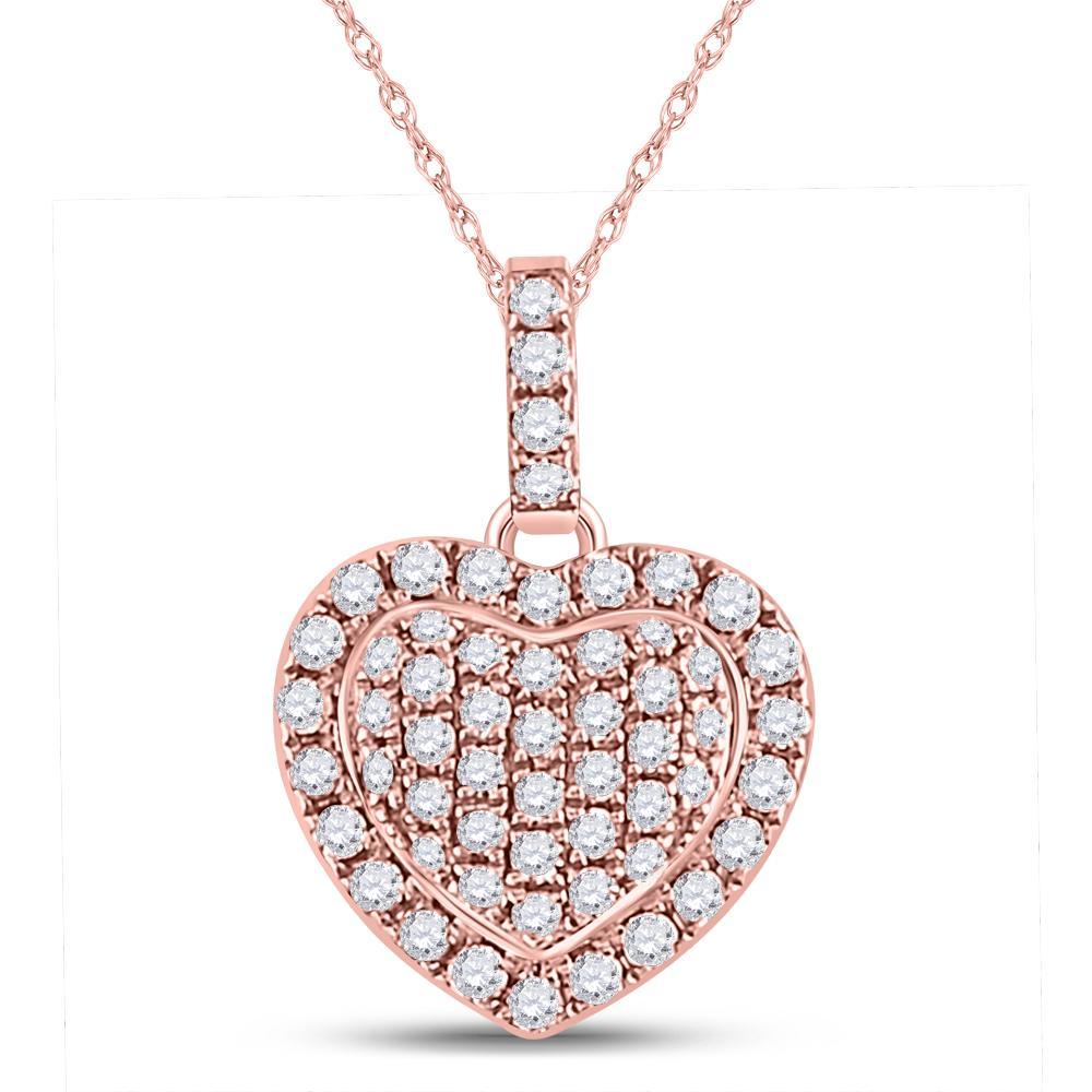 14kt Rose Gold Womens Round Diamond Heart Pendant 1/4 Cttw