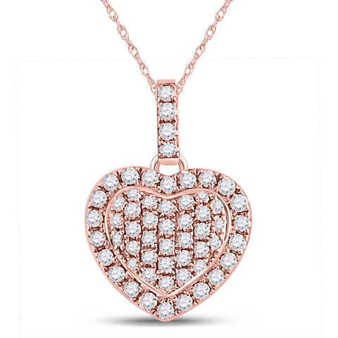 14kt Rose Gold Womens Round Diamond Heart Pendant 1/4 Cttw