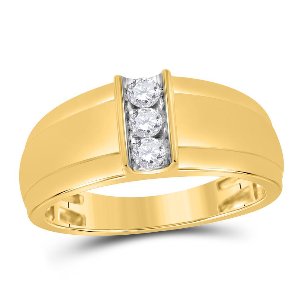 10kt Yellow Gold Mens Round Diamond Single Row Band Ring 1/4 Cttw