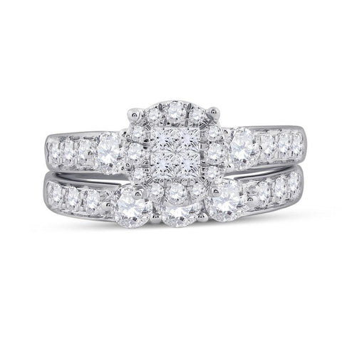 14kt White Gold Princess Diamond Bridal Wedding Ring Band Set 1-1/2 Cttw