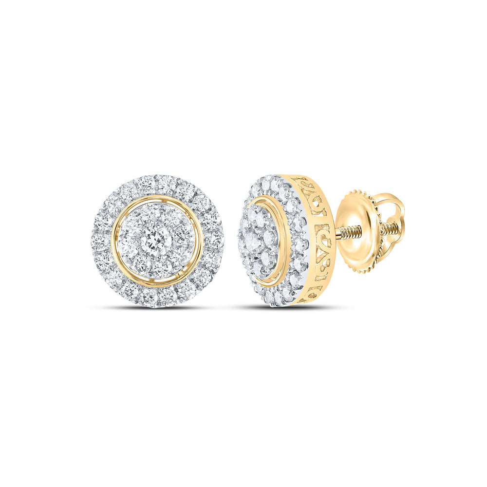 10kt Yellow Gold Womens Round Diamond Cluster Earrings 1-1/4 Cttw