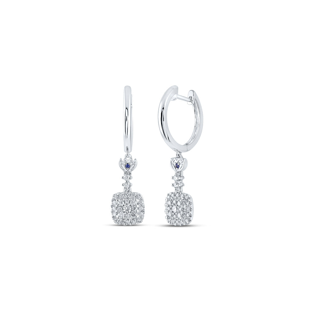 14kt White Gold Womens Round Diamond Square Hoop Dangle Earrings 1/2 Cttw