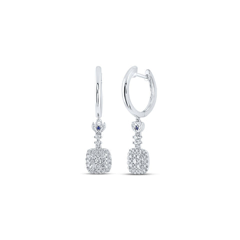 14kt White Gold Womens Round Diamond Square Hoop Dangle Earrings 1/2 Cttw