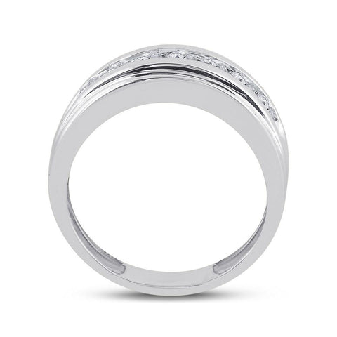 10kt White Gold Mens Round Diamond Wedding Channel-Set Band Ring 7/8 Cttw