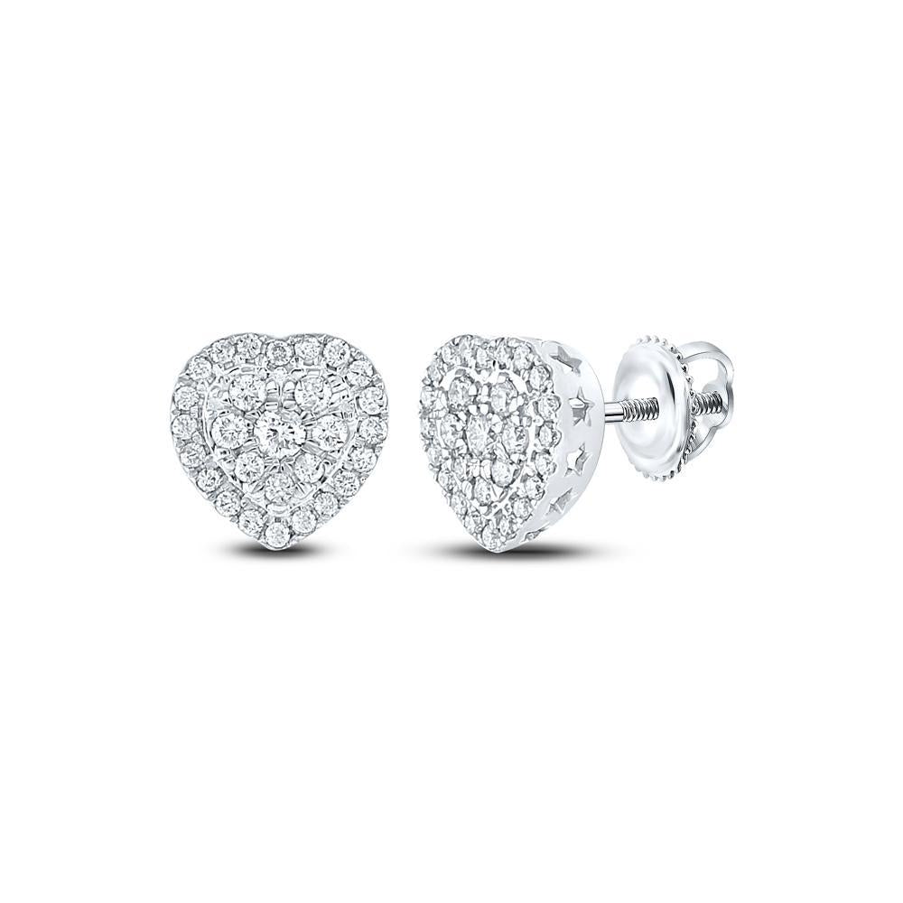 10kt White Gold Womens Round Diamond Heart Earrings 1/2 Cttw