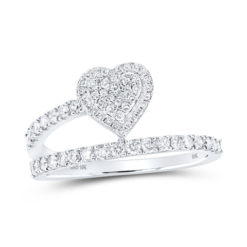 10kt White Gold Womens Round Diamond Heart Ring 1/2 Cttw