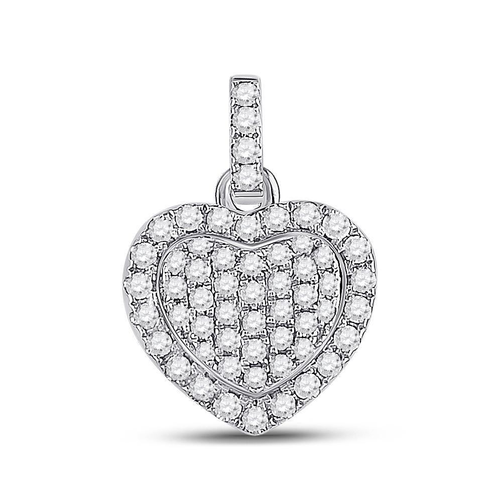 14kt White Gold Womens Round Diamond Heart Pendant 1/4 Cttw