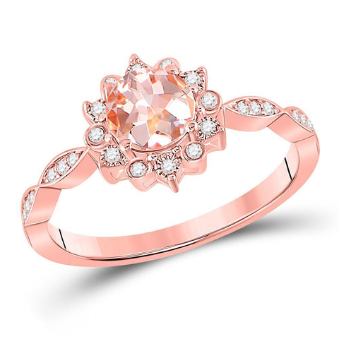 10kt Rose Gold Womens Round Morganite Starburst Solitaire Ring 3/4 Cttw