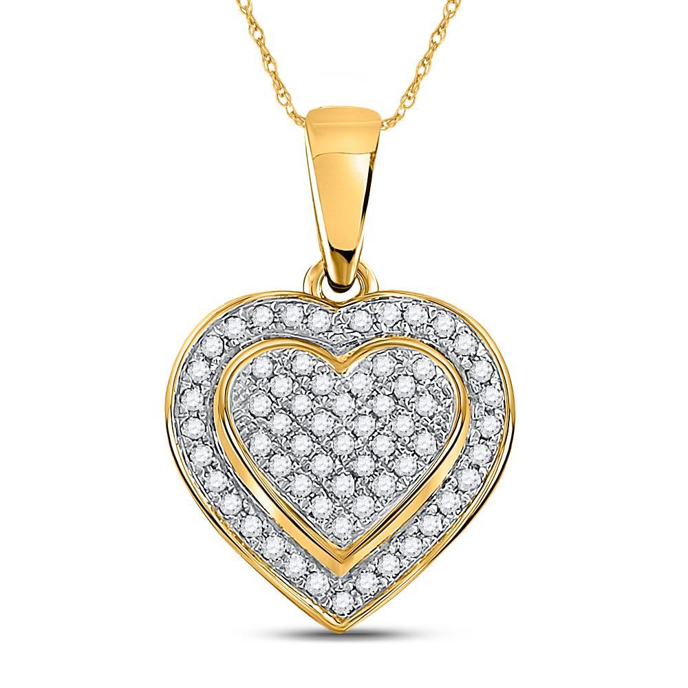 10kt Yellow Gold Womens Round Diamond Heart Pendant 1/4 Cttw