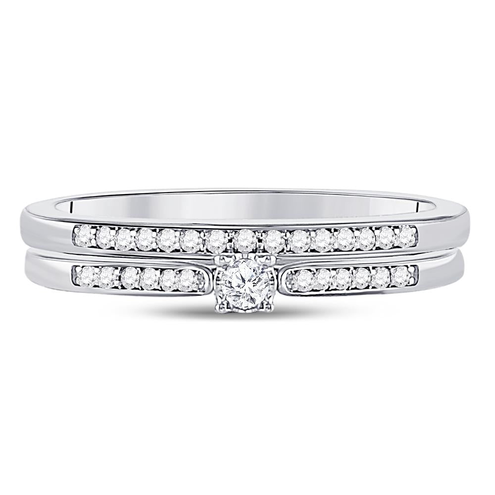 10kt White Gold Round Diamond Bridal Wedding Ring Band Set 1/8 Cttw