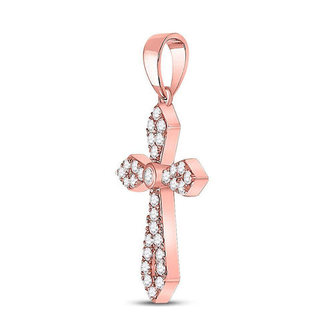 10kt Rose Gold Womens Round Diamond Gothic Cross Pendant 1/3 Cttw