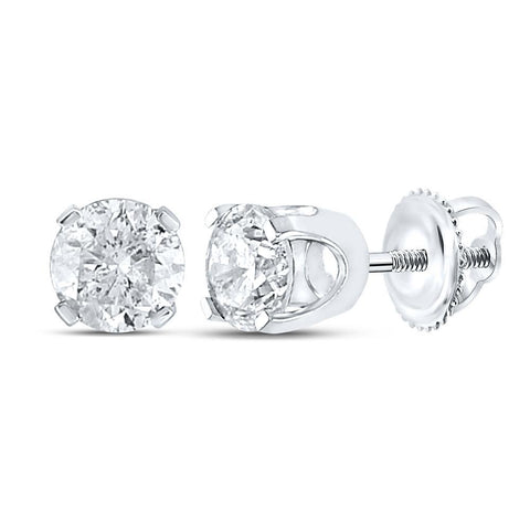 14kt White Gold Unisex Round Diamond Solitaire Stud Earrings 1-3/8 Cttw