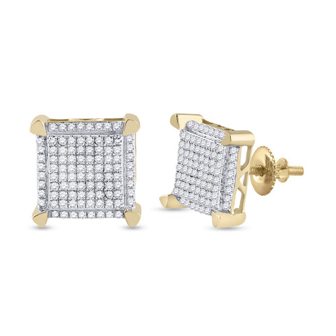 10kt Yellow Gold Mens Round Diamond Square Earrings 1/3 Cttw