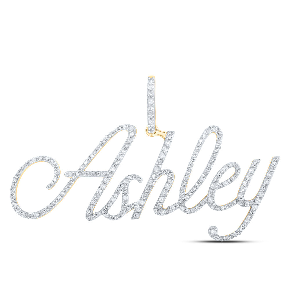 10kt Yellow Gold Womens Round Diamond ASHLEY Name Pendant 1 Cttw