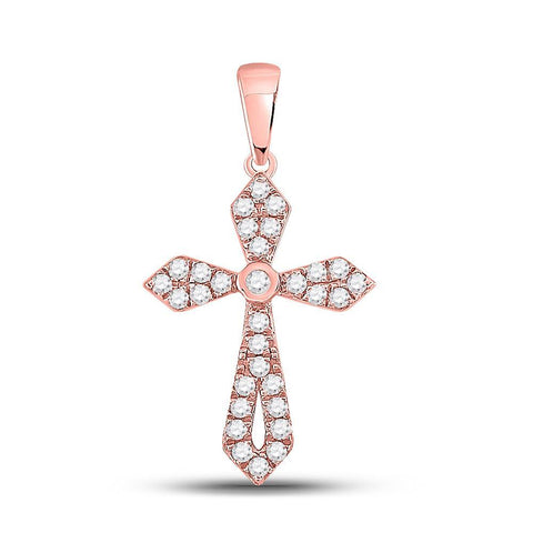 10kt Rose Gold Womens Round Diamond Gothic Cross Pendant 1/3 Cttw