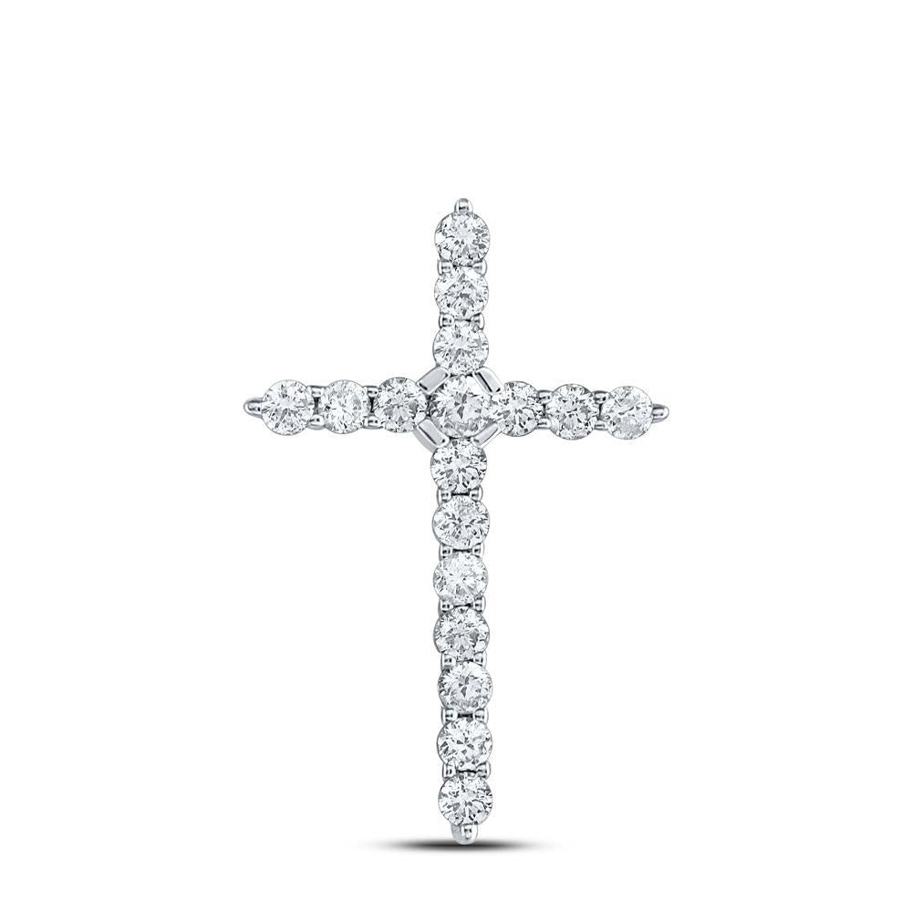 14kt White Gold Womens Round Diamond Roman Cross Pendant 1/2 Cttw