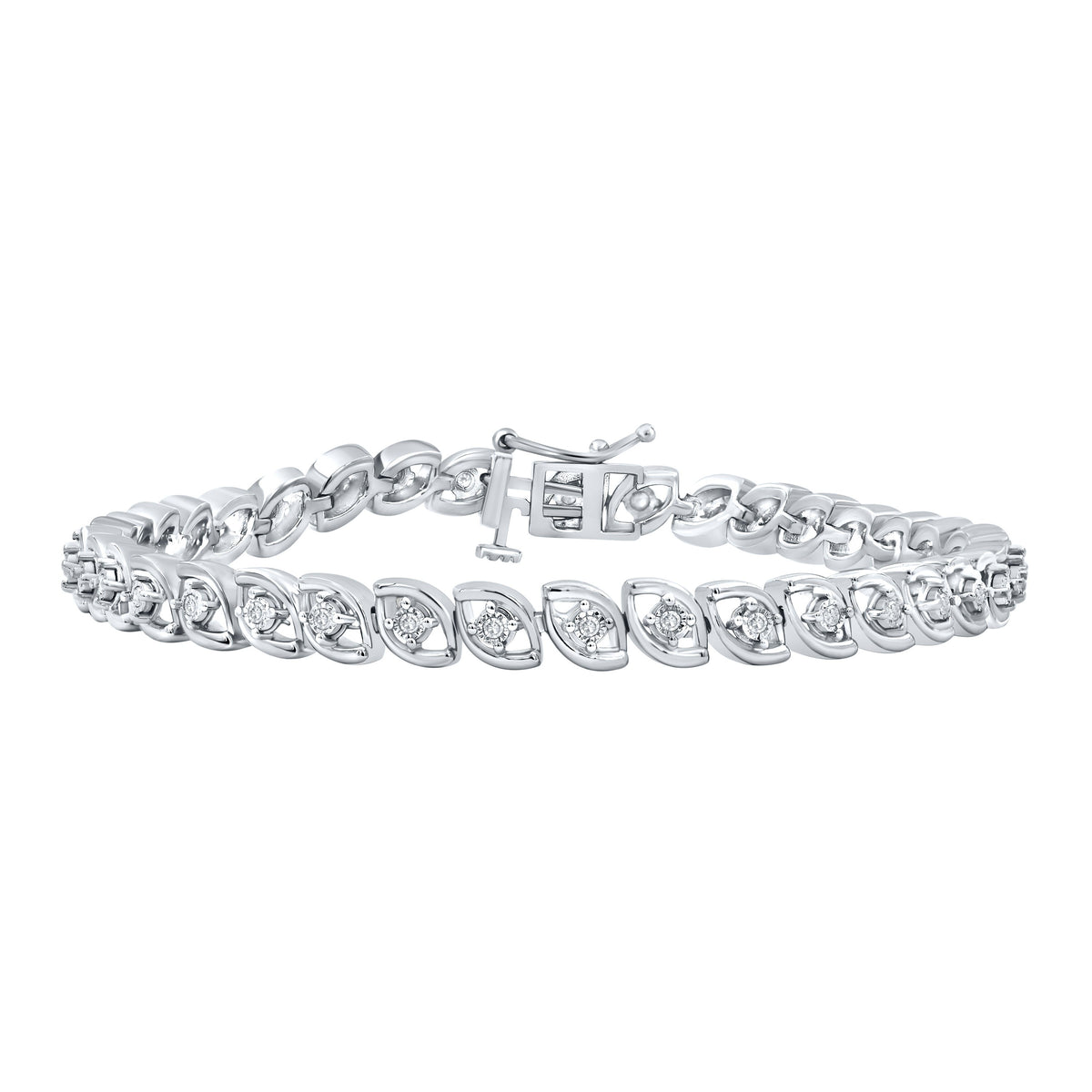 Sterling Silver Womens Round Diamond Fashion Bracelet 1/3 Cttw