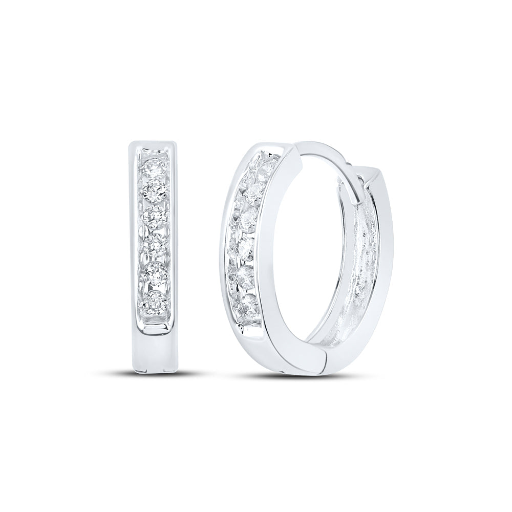 10kt White Gold Womens Round Diamond Hoop Earrings 1/8 Cttw