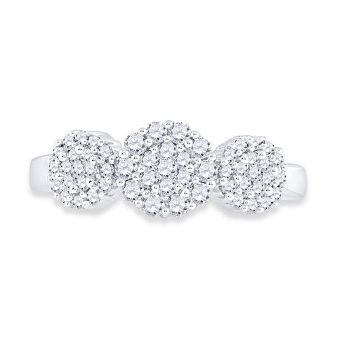 14kt White Gold Womens Round Diamond Triple Flower Cluster Ring 1/2 Cttw