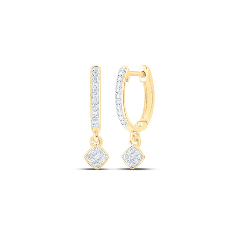 10kt Yellow Gold Womens Round Diamond Hoop Dangle Earrings 1/6 Cttw