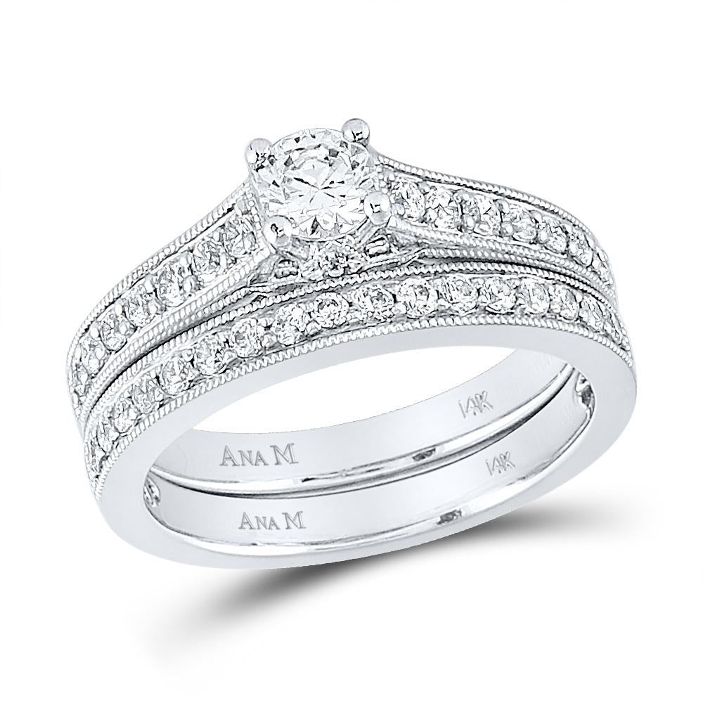 14kt White Gold Round Diamond Bridal Wedding Ring Band Set 3/4 Cttw