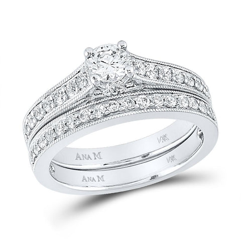 14kt White Gold Round Diamond Bridal Wedding Ring Band Set 3/4 Cttw