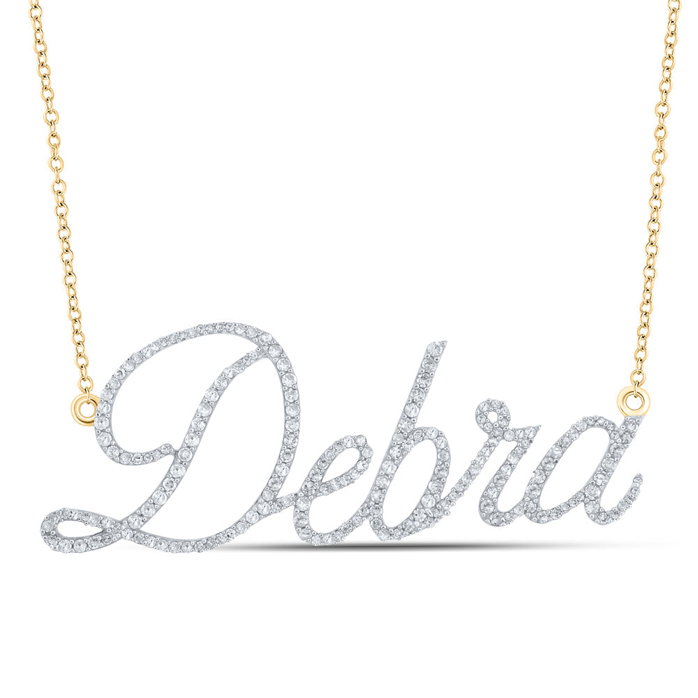 10kt Yellow Gold Womens Round Diamond DEBRA Name Necklace 7/8 Cttw